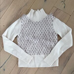 Autumn Cashmere Cream and Gray Textured Turtleneck Sweater